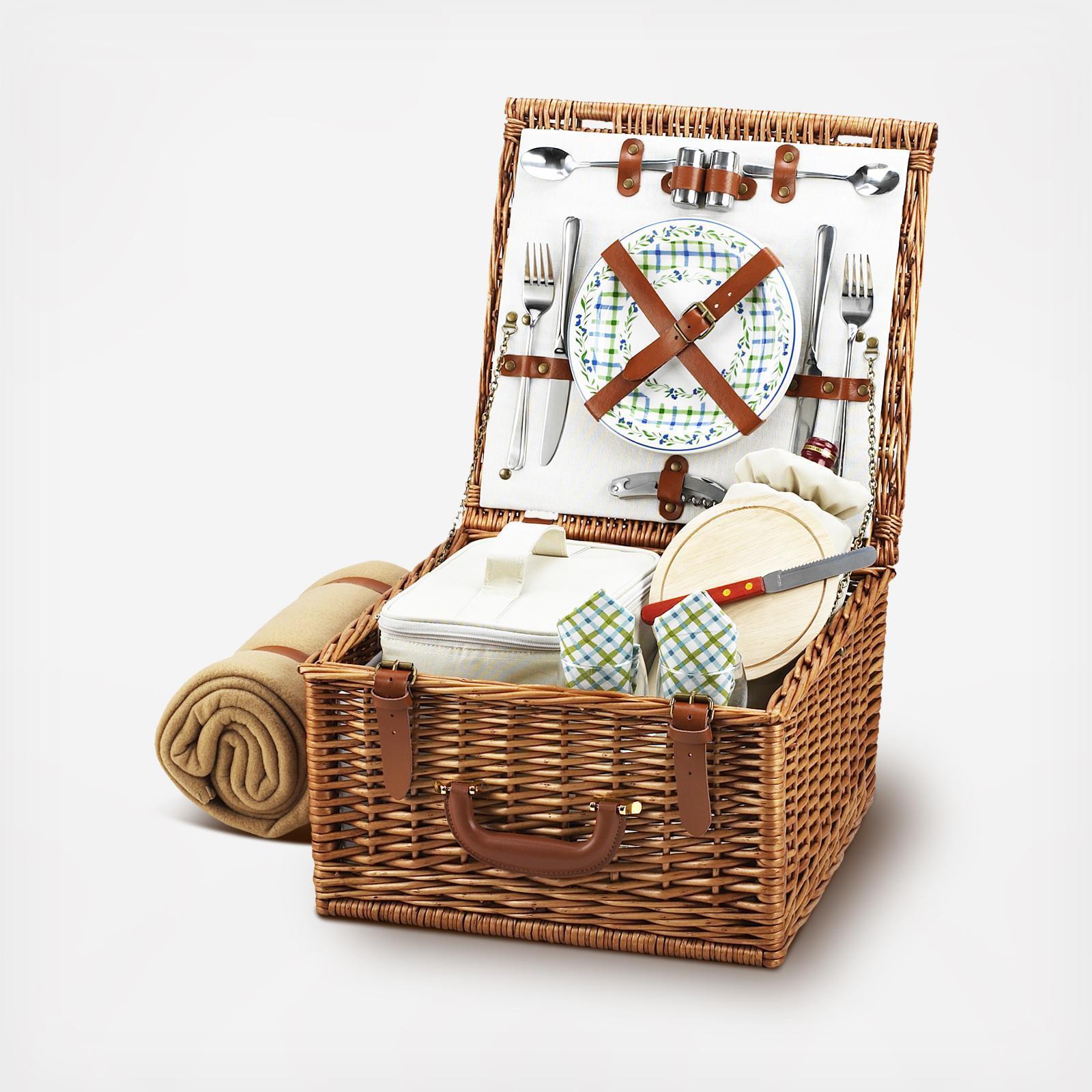2-Person English Style Willow Picnic Hamper with Blanket
