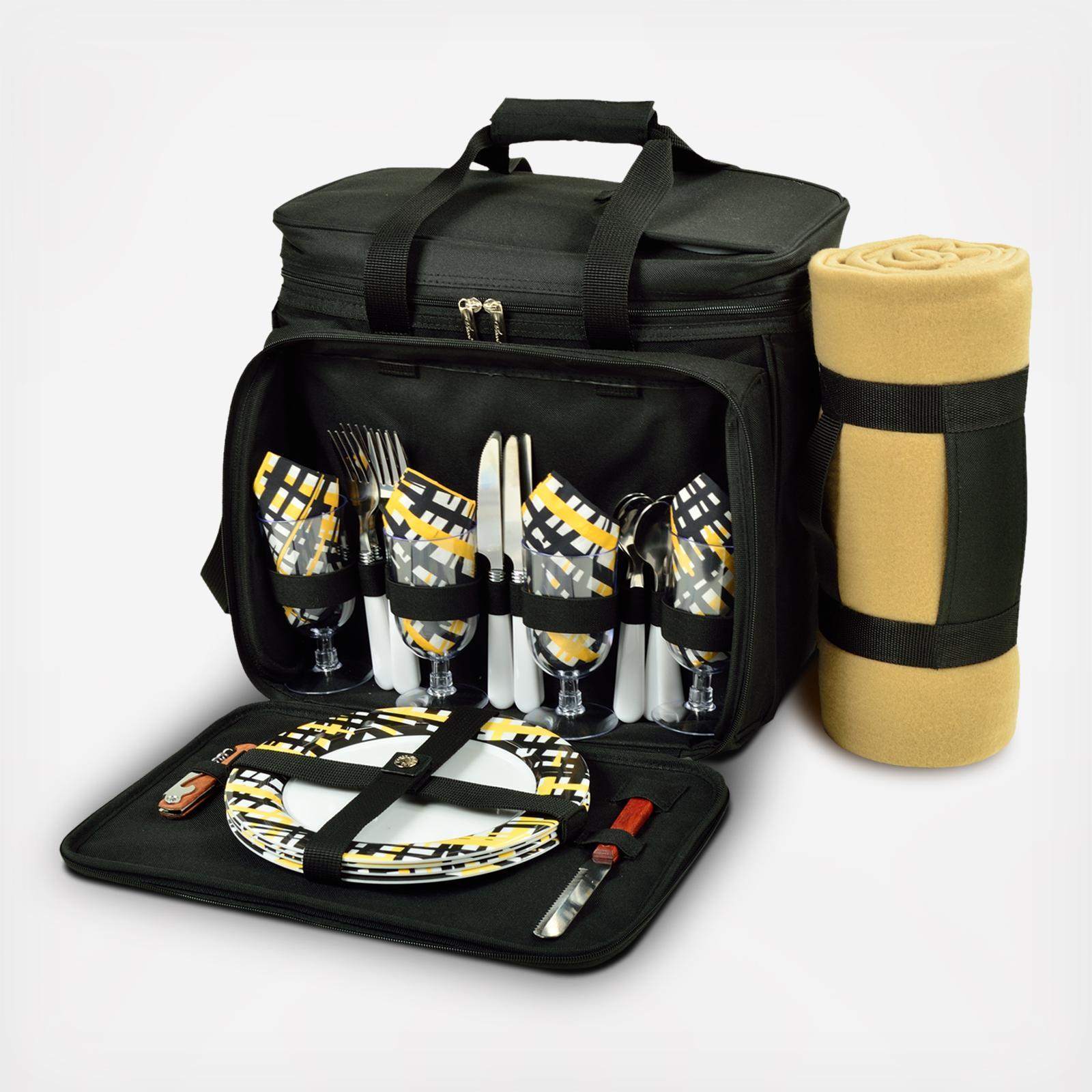 4-Person Equipped Insulated Picnic Set with Blanket