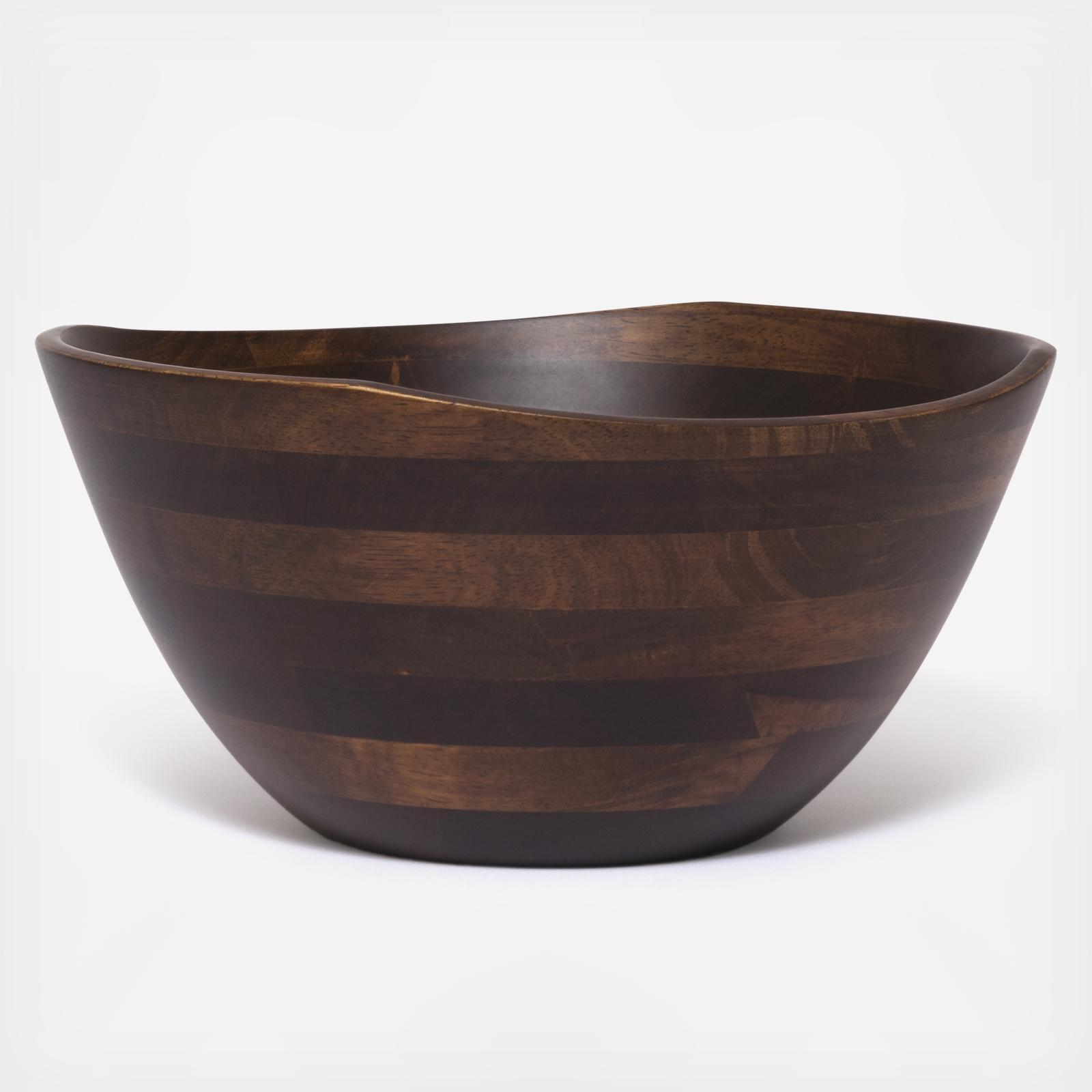 Walnut Finish Large Wavy Rim Bowl