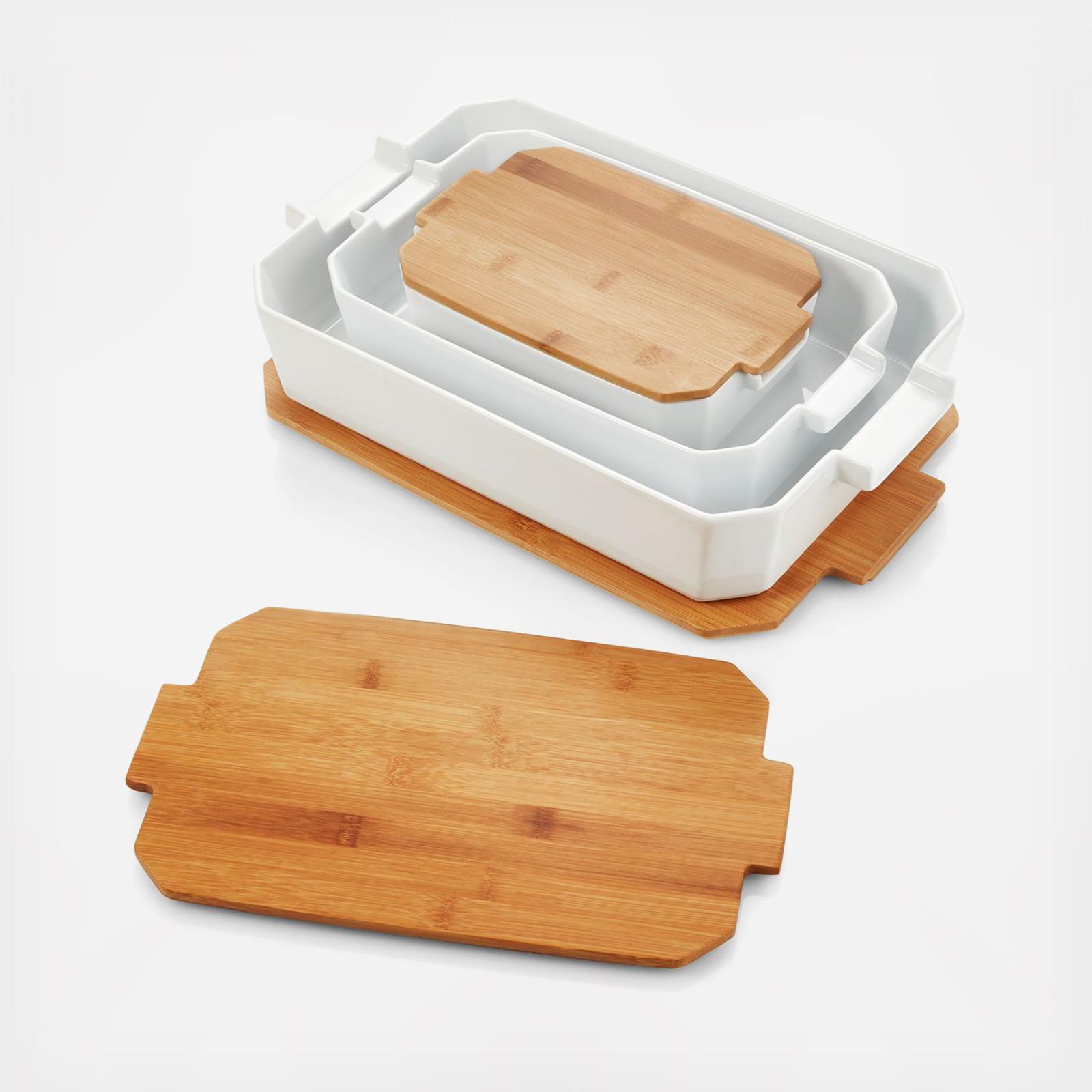 3-Piece Baking Dishes with Bamboo Lids