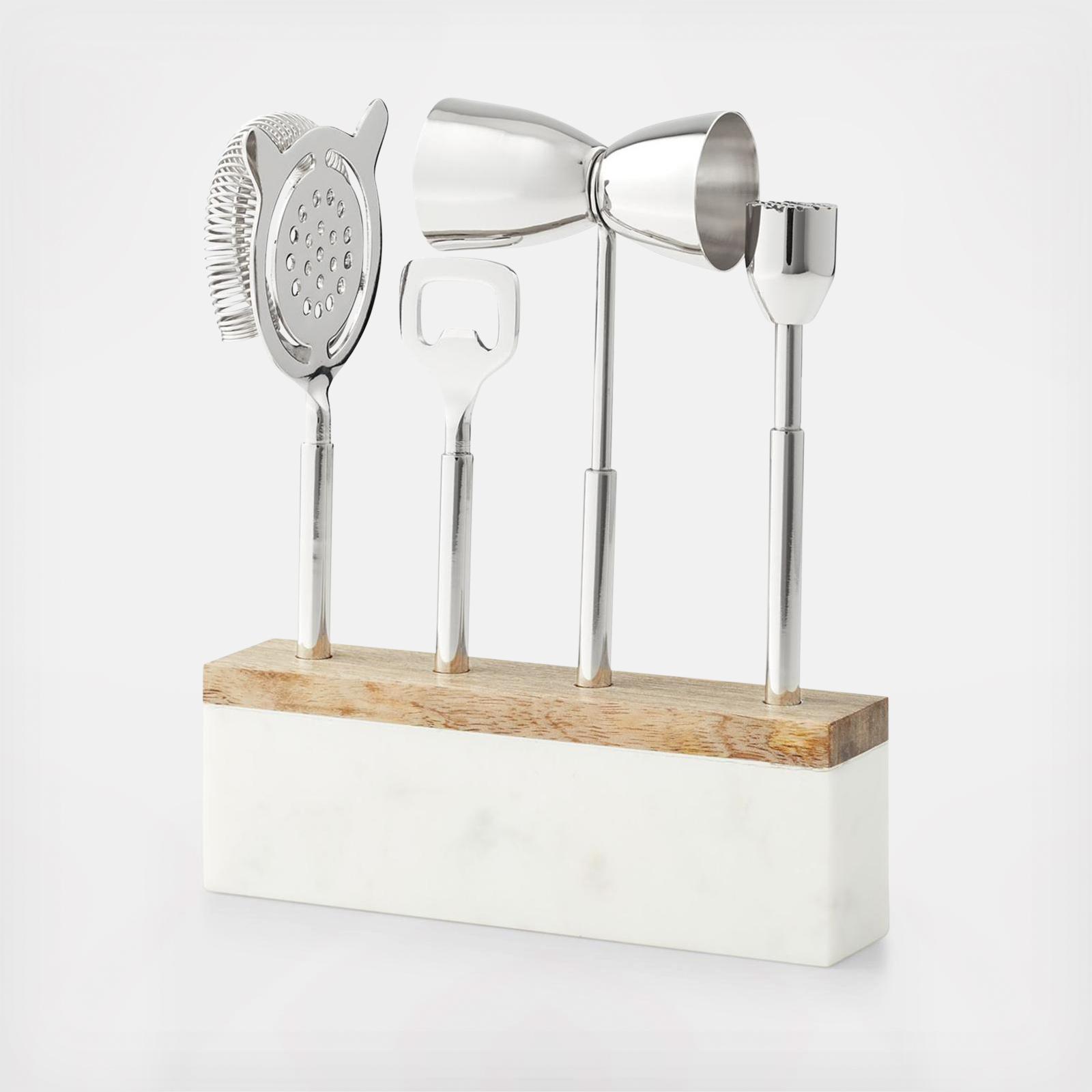Wood & Marble 5-Piece Bar Tool Set