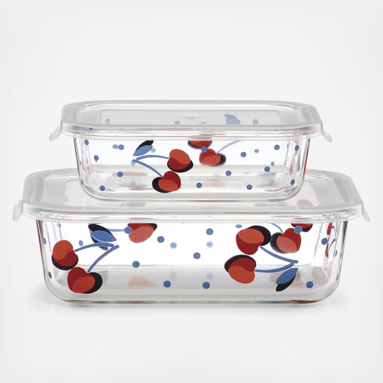 Vintage Cherry Dot Rectangular Food Storage, Set of 2