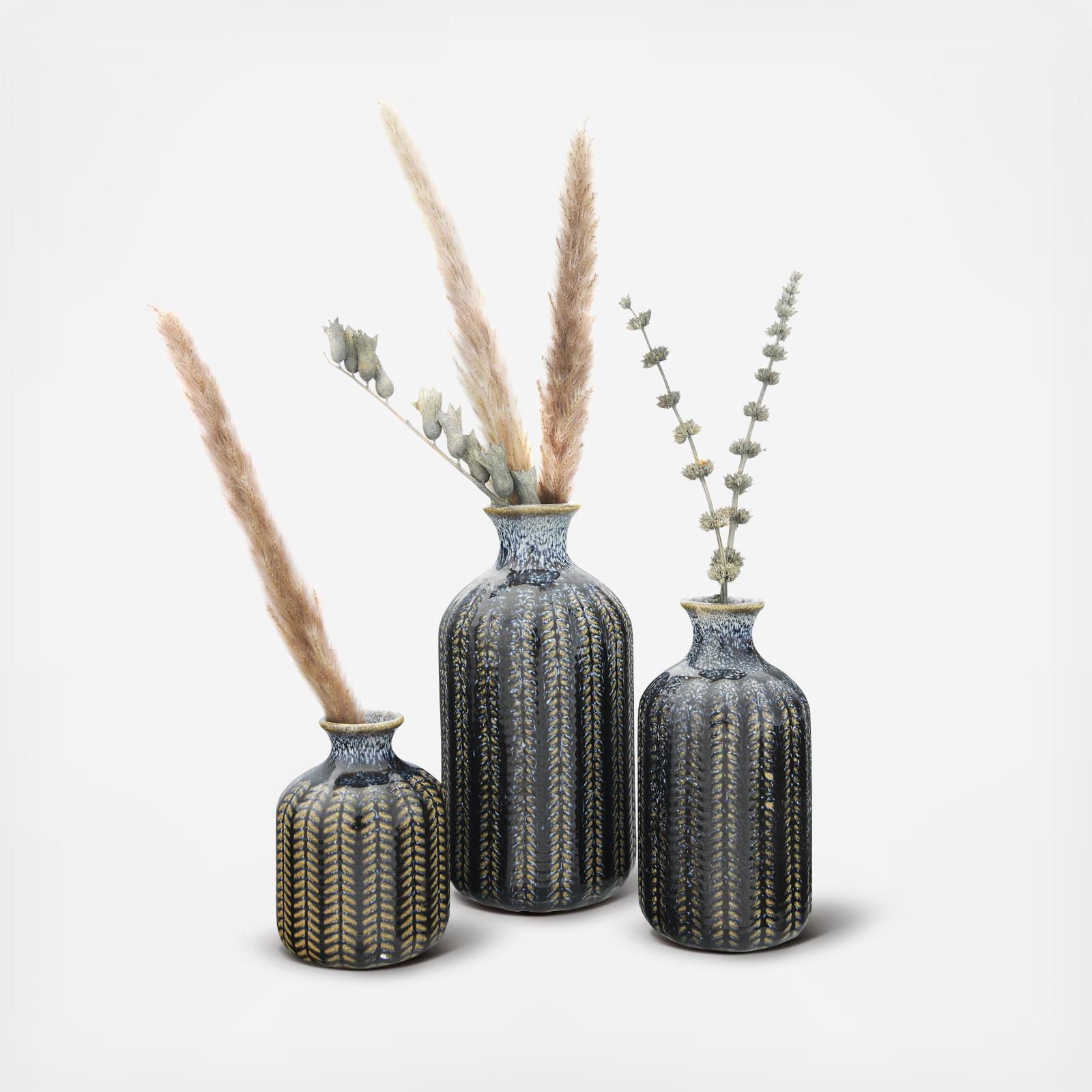 3-Piece Embossed Stoneware Vase Set