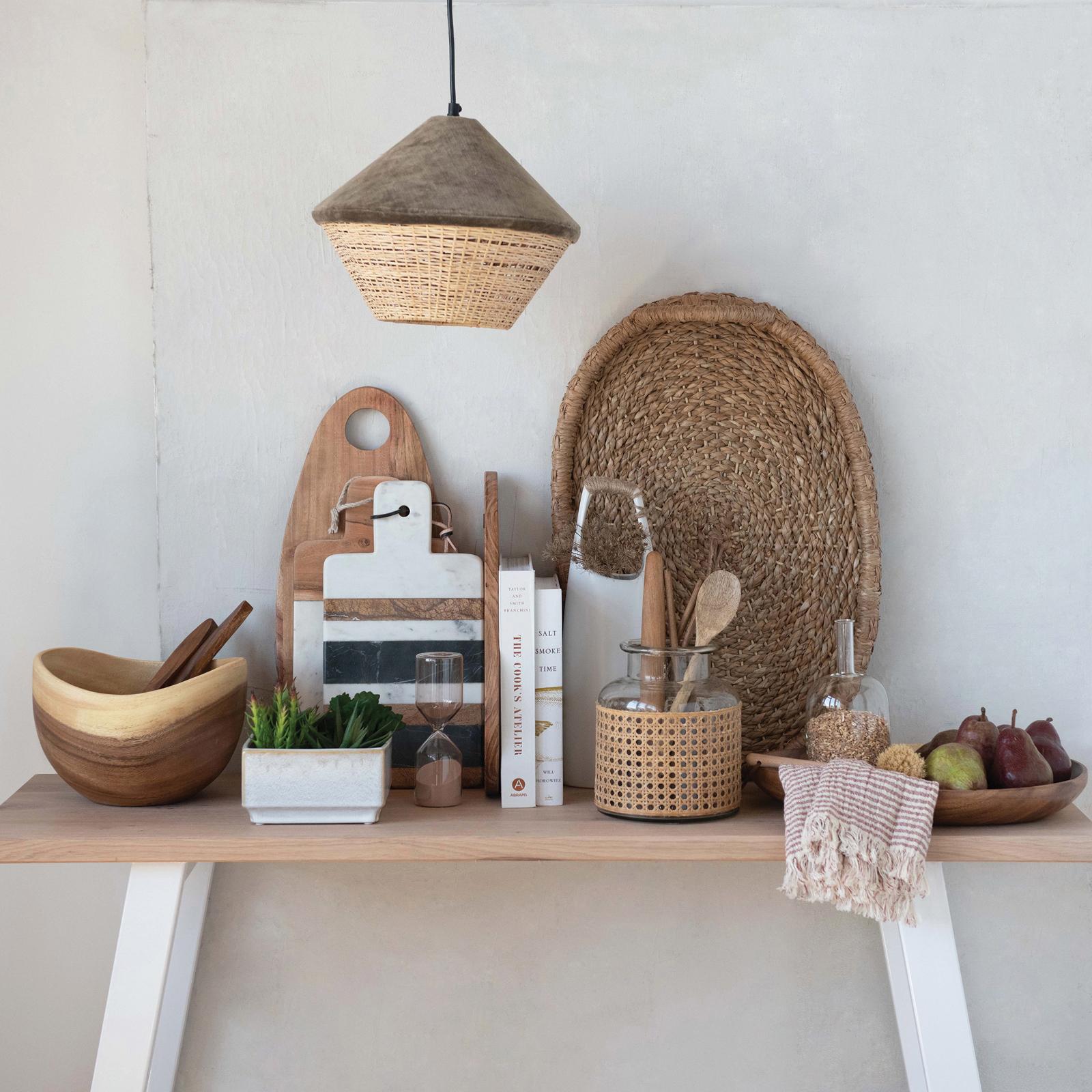 2-Piece Handwoven Seagrass & Rattan Tray Set