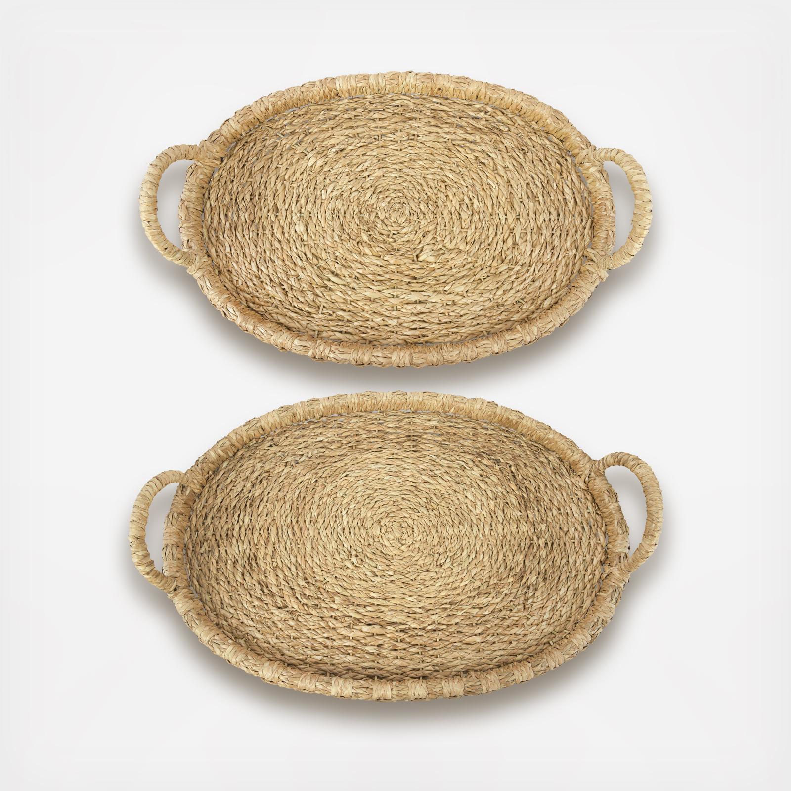 2-Piece Handwoven Seagrass & Rattan Tray Set