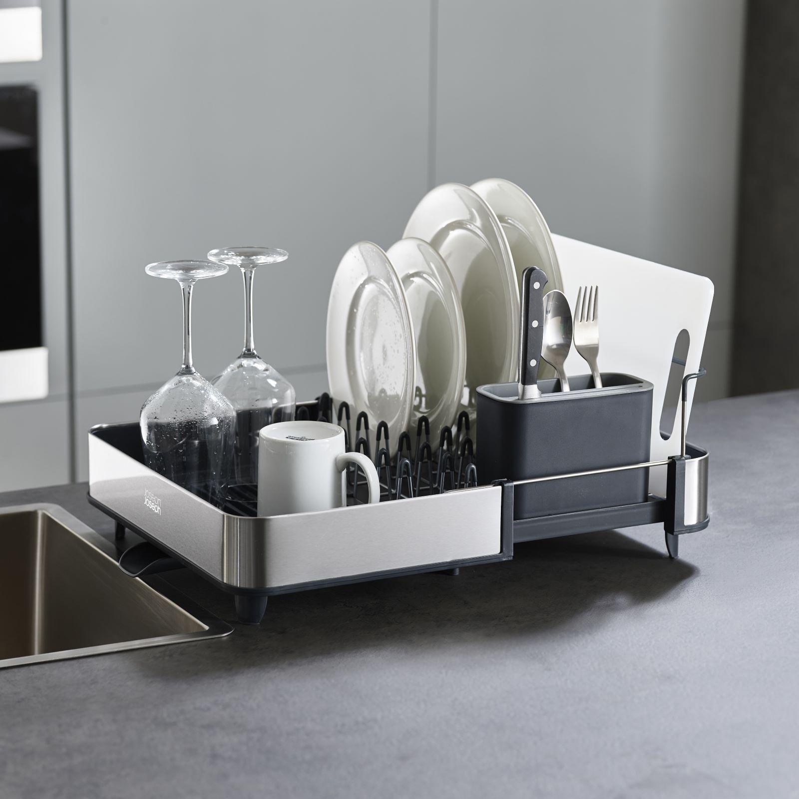 Extendâ¢ Steel Expandable Dish Rack with Draining Spout